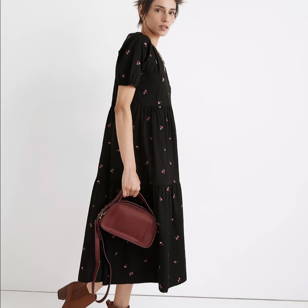 Madewell Short-Sleeve Cattail Tiered Dress in Amie Floral Small Black